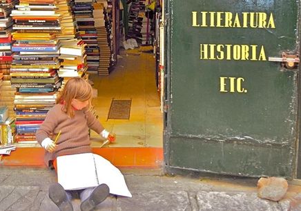 Book store, Books, Seville, Spain, Child Writing
