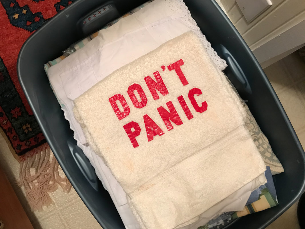 Don't Panic Towel / Harrowing Pandemic Trip from Seville to SF / Karen McCann / EnjoyLivingAbroad.com