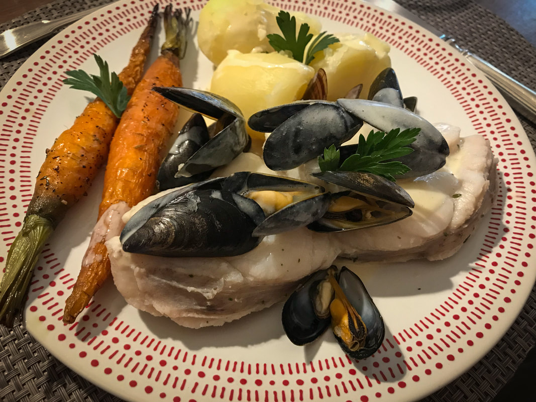 Blanquette de Lotte, anglerfish with mussels / French Alpine Cuisine / Karen McCann / EnjoyLivingAbroad.com