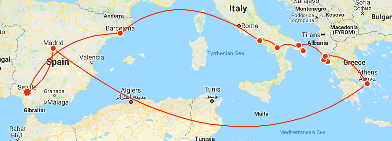 Our route Seville, Spain to Athens, Greece / The Mystery of the Vanishing Greek Taverna / Karen McCann / EnjoyLivingAbroad.comPicture